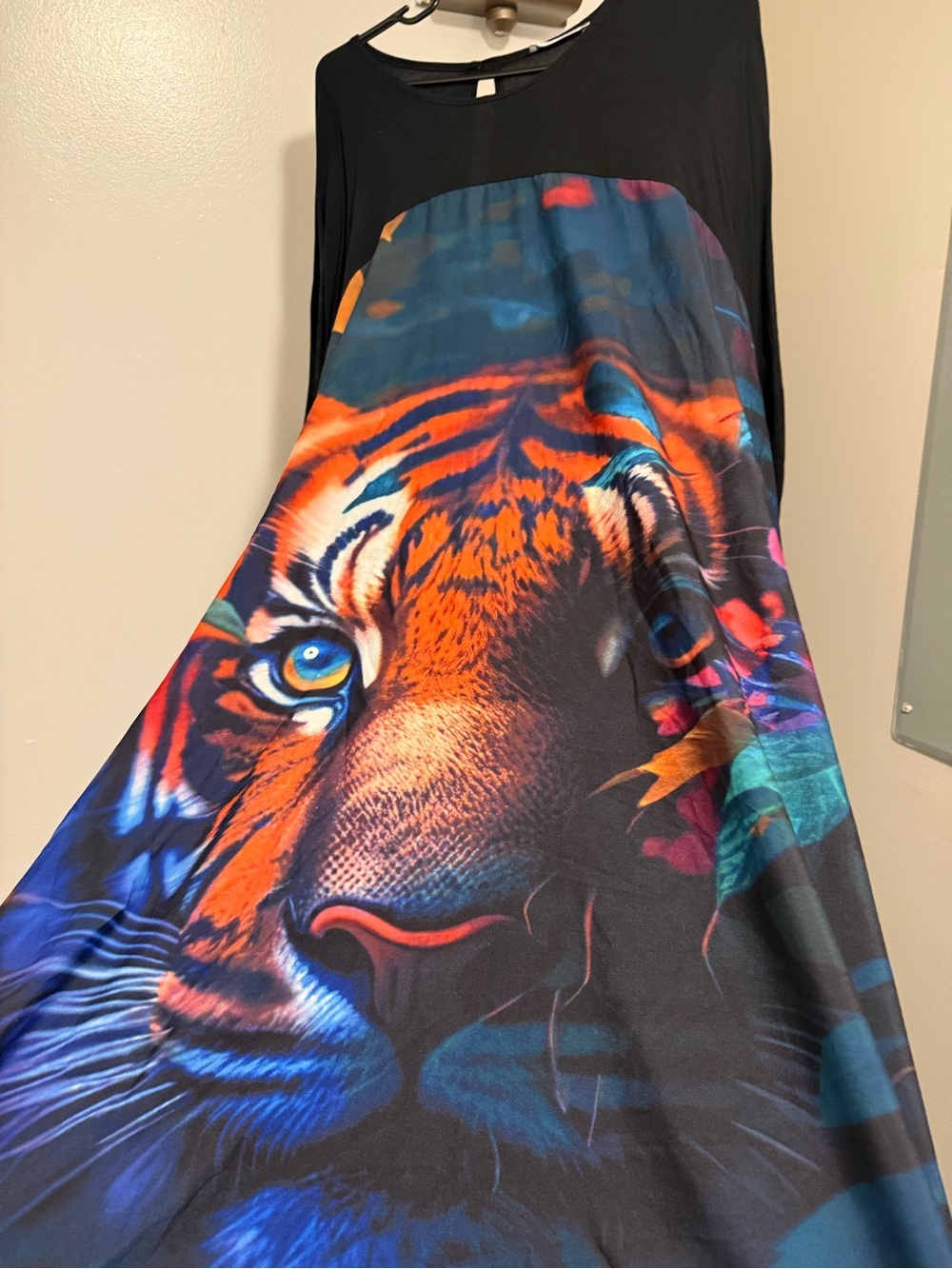 Black Maxi Dress with Colorful Tiger Print - Picture 3 of 9